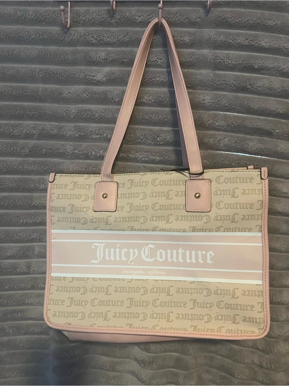 Juicy Couture Beige and Pink Logo Tote